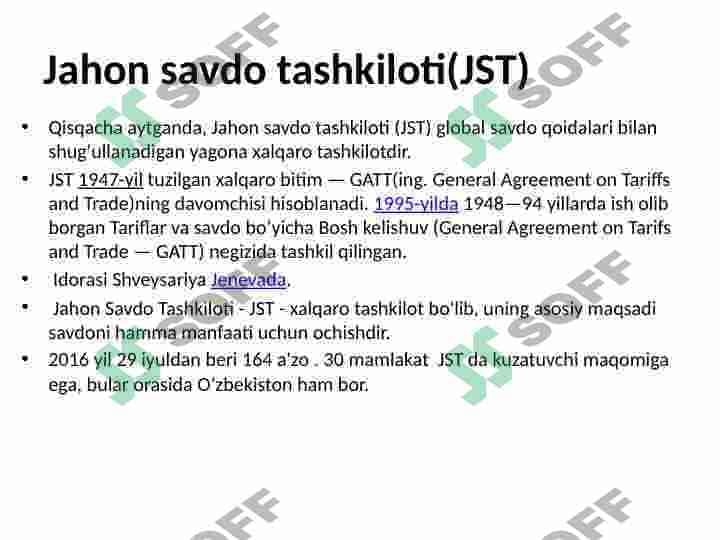 Jahon iqtisodiyot tashkiloti va uning xalqaro savdodagi o'rni 3