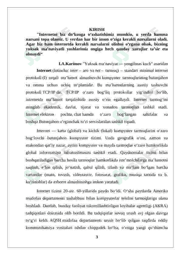 Internet va undan foydalanish madaniyati mustaqil ishi va kurs ishi 3
