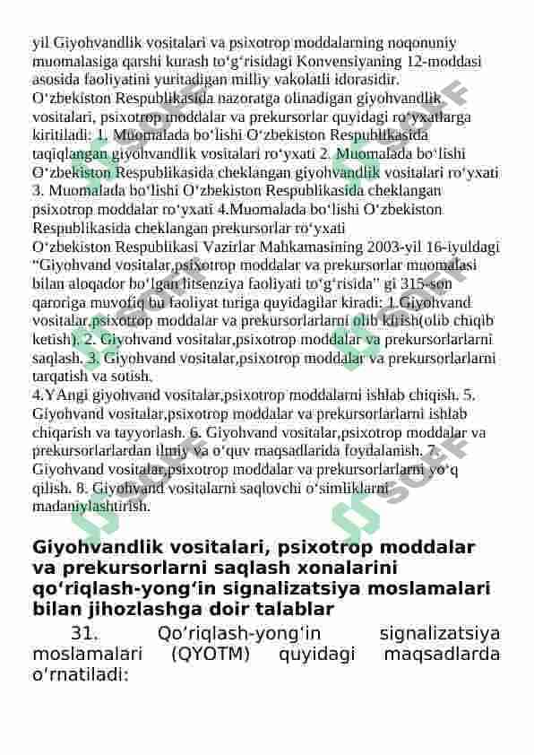 DORIXONADA GIYOHVAND DORI VOSITALARI, PSIXOTROP MODDALAR VA PREKURSORLAR MUOMALASI 3