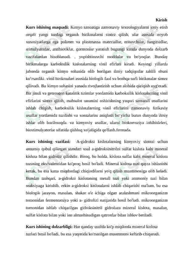 Gidroksikislatalarning olinish usullari. Fizialogik va kimyoviy xususiyatlari. Ayrim vakillari 3