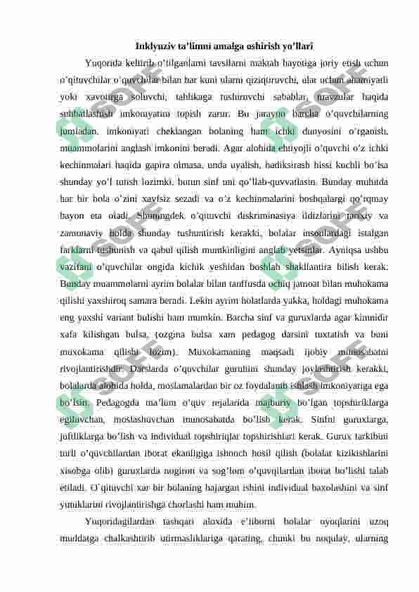 Alohida yordamga muhtoj bolani samarali inlyuziyasi uchun ichki sharoitlar 3
