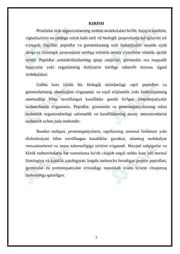 Oqsil tabiatli peptid va gormonlar. Proteinopatiyalar 3