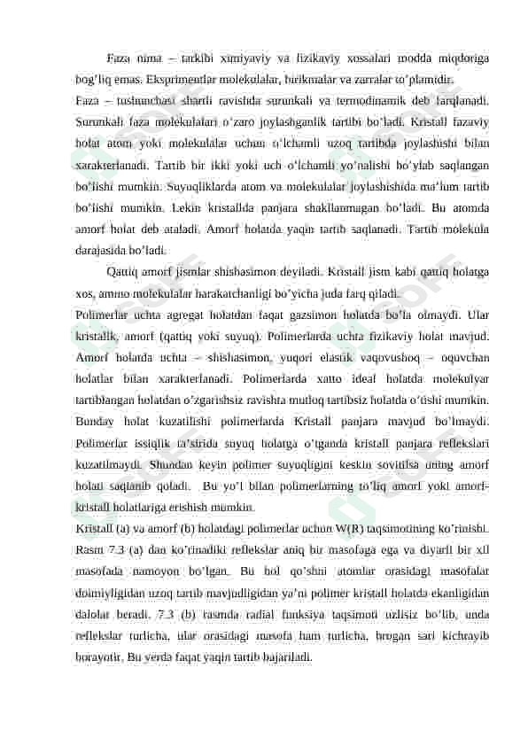 Amorf polimerlar tuzilishi va xossalari 3