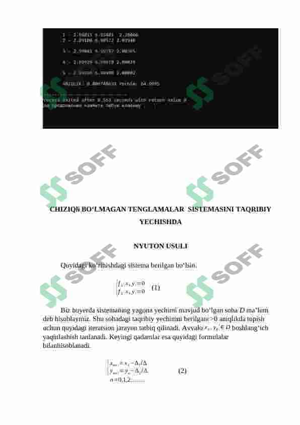 CHIZIQSIZ TENGLAMALAR  SISTEMASINI TAQRIBIY YECHISHNI   ε=0.001 ANIQLIKDA 3