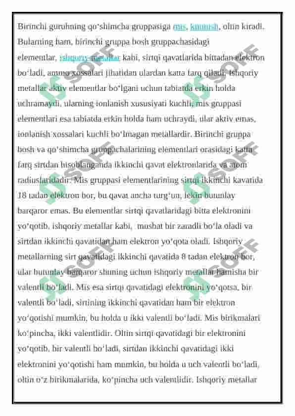 Yonaki "B"  guruh  metallari haqida umumiy ma'lumot 3