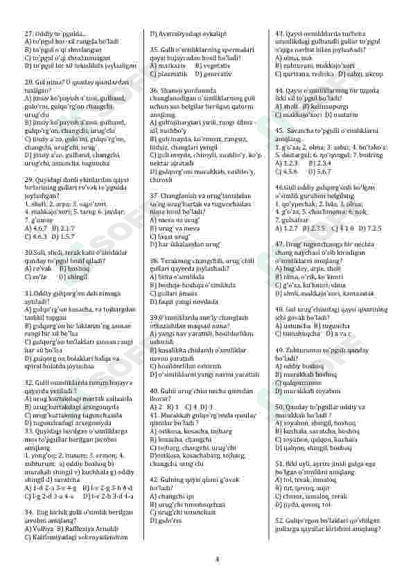 Biologiya fanidan mavzulashtirilgan testlar 3