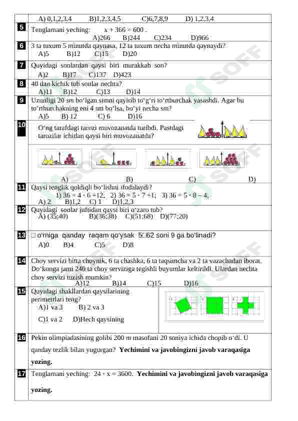 Matematika fanidan testlar 3