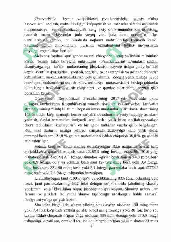 Bog’lanmay boqiladigan qoramollarga mo’ljallangan molxona. 3
