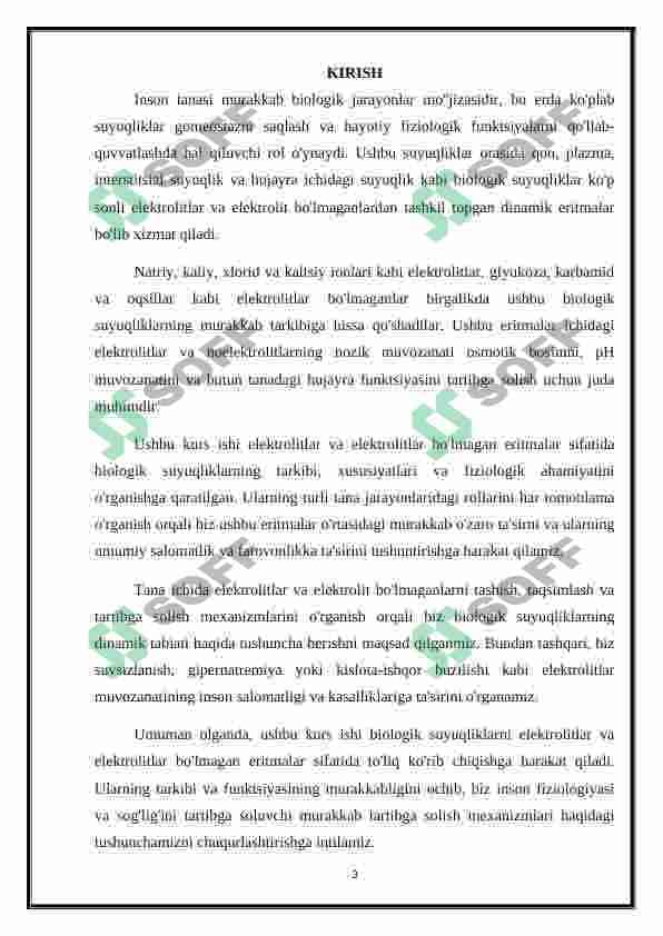 Organizmning biologik suyuqliklari elektrolit va noelektrolitlar eritmalari sifatida 3