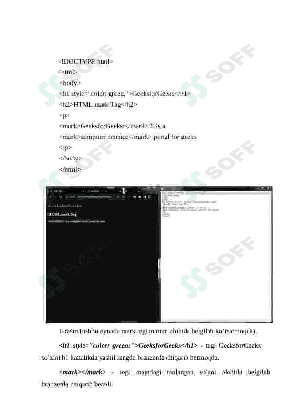 HTML5 da yangi teglar. HTML5 da audio, video va grafika bilan ishlash teglari. CSS da selektorlar. CSS xususiyatlari. CSS da effektlar, transformatsiya, animatsiya. 3