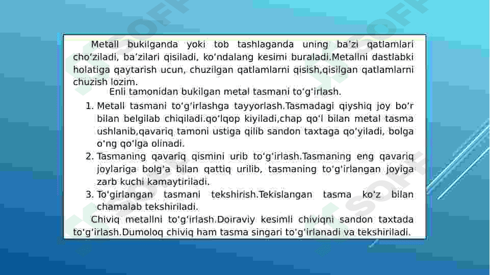 Metallarni to‘g‘rilash, rixtovkalash va egish 3