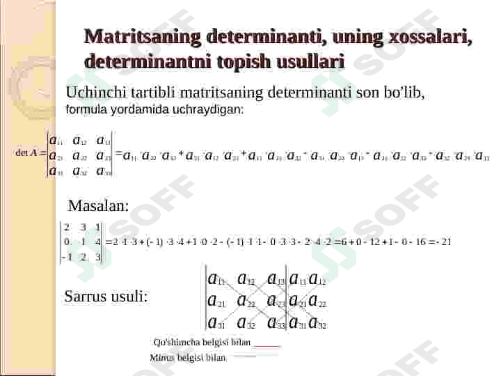 Determinantlar va ularning xossalari 3