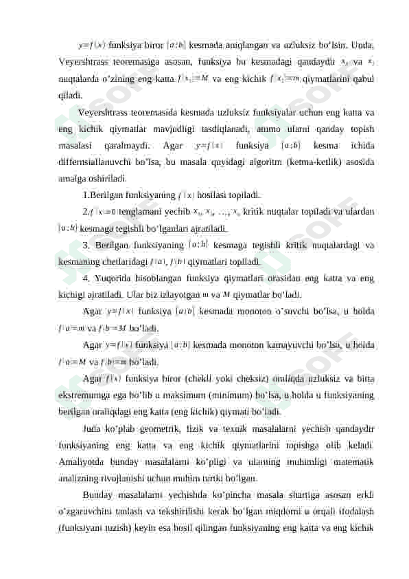Sigmentda funksiyaning eng katta va eng kichik qiymatlarini izohlang 3