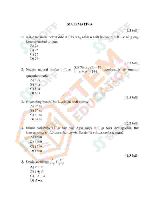 Matematika Milliy Sertifikatga tayyorlanuvchilar uchun (Javoblari bilan) 3