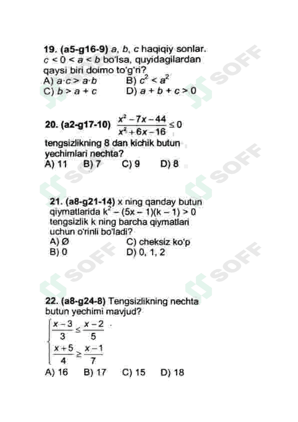 Matematikadan test topshiriqlari abiturientlar uchun 3
