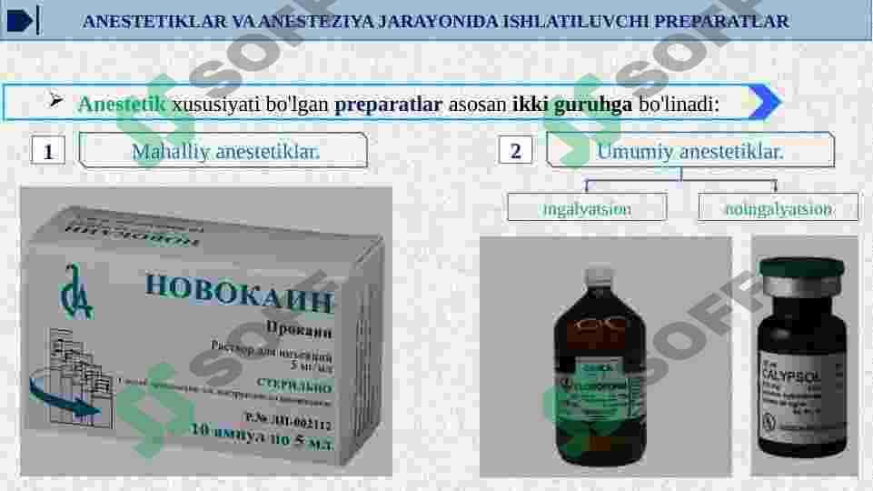 MAHALLIY OG'RIQSIZLANTIRISHDA QO'LLANILADIGAN PREPARATLAR. VENA ICHI NARKOZI 3