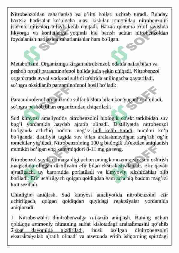 Nitrokenzol, toksikologik ahamyati ajratib olish va tahlil qilish 3