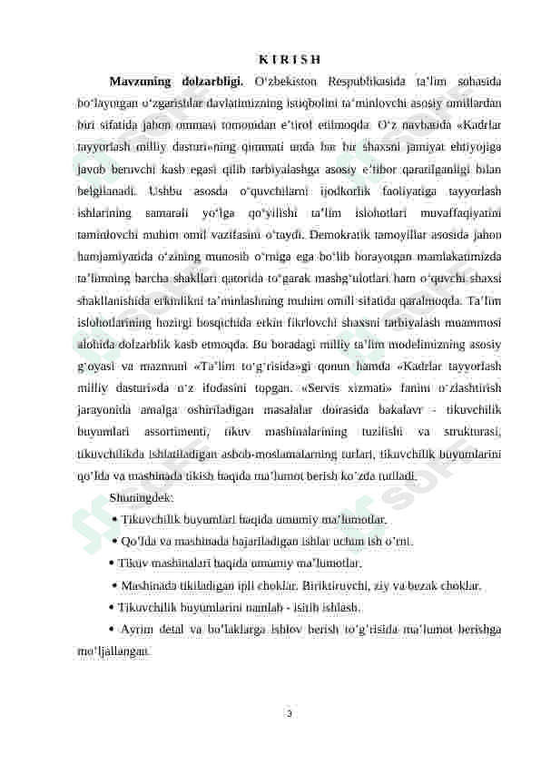 Yo'rmash tikish mashinasining tuzilishi ishlashi ishga sozlash usullari kurs ishi 3