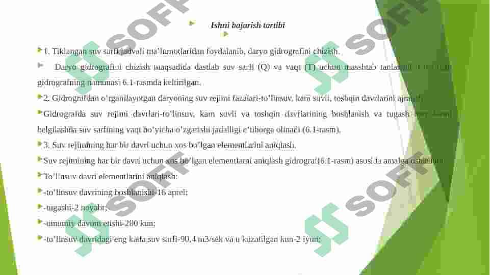 Daryolar suv rejimining davrlari va ularning elementlarini aniqlash  mavzusida amaliy mashg’ulot 3