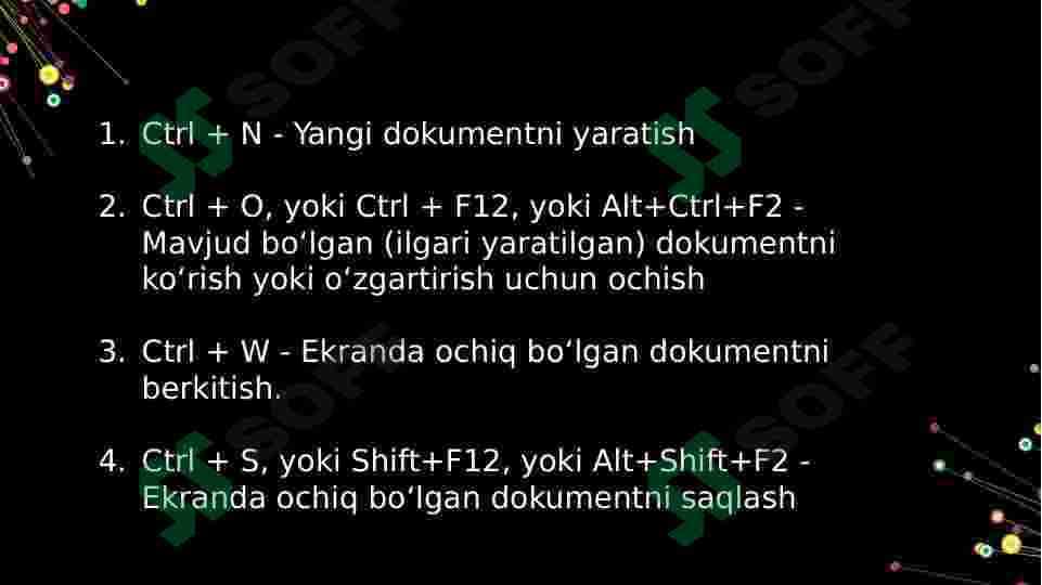 Microsoft Word dasturining tugmalar kombinatsiyalari 3