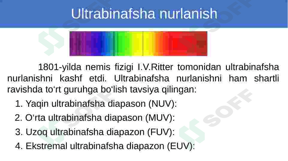 Infraqizil nurlanish. Ultrabinafsha nurlanish. Rentgen nurlanish va uning tadbiqi 3