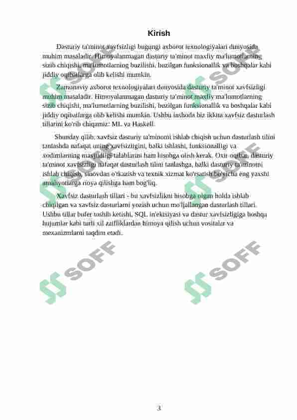 XAVFSIZ DASTURLASH TILLARI (ML YOKI HASKELL MISOLIDA) VA ULARNING HUSUSIYATLARI 3