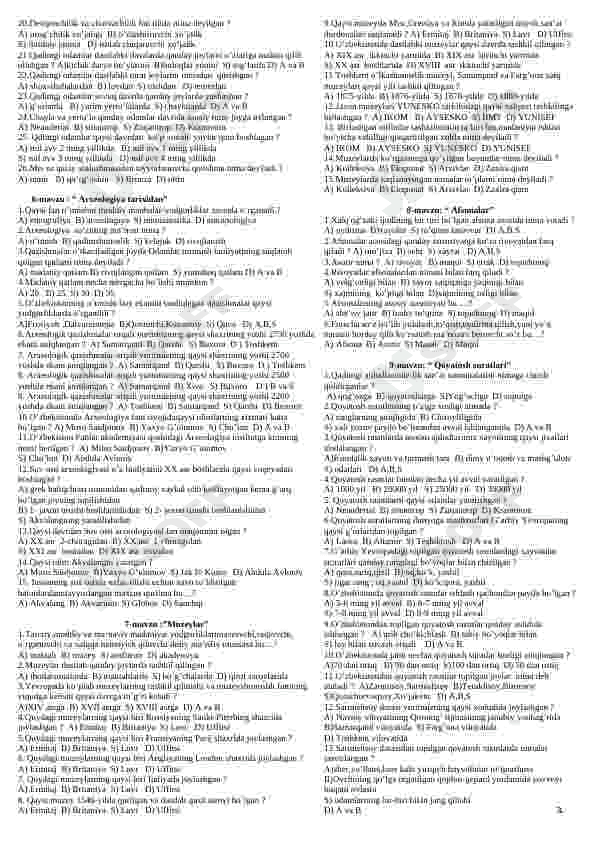 Tarix fanidan mavzulashtirilgan testlar 3