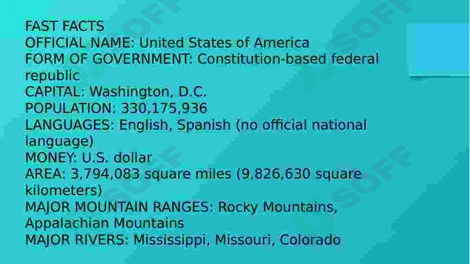 AQSh ning geografik joylashuvi, demografik xolatlari va tabiat resurslari xaqida. | The geographical position, demographic cases and nature resourses of the USA. 3