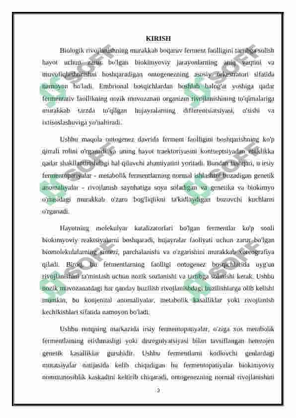 Ontogenezda fermentlar faolligini boshqarilishining ahamiyati. Nasliy fermentopatiyalar 3