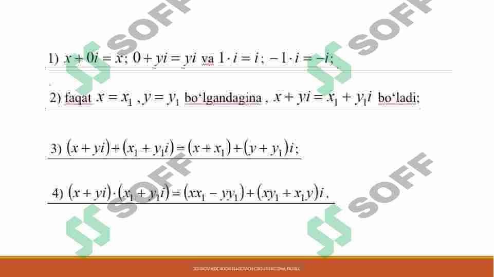 Kompleks sonning algebraik, geometrik, trigonometrik va ko‘rsatkichli shakllari. Kompleks sonlar ustida amallar. 3