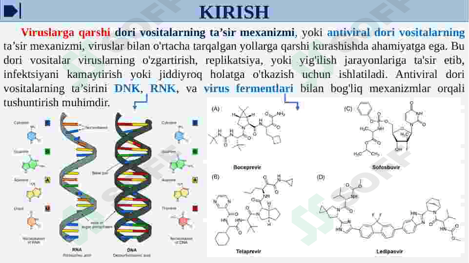 Viruslarga va o’smalarga qarshi dori vositalarning ta’sir mexanizmi(DNK, RNK fermentlariga nisbatan) 3