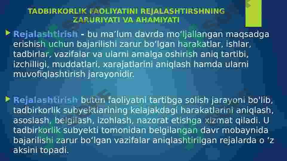 Korxona faoliyatida biznesni  rejalashtirish 3