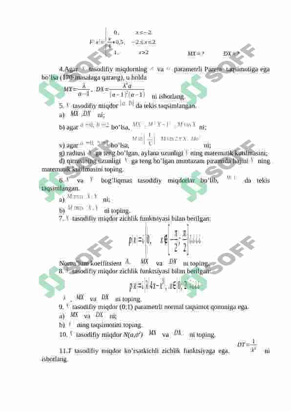 Uzluksiz tasodifiy miqdorlarning sonli xarakteriatikalari 3