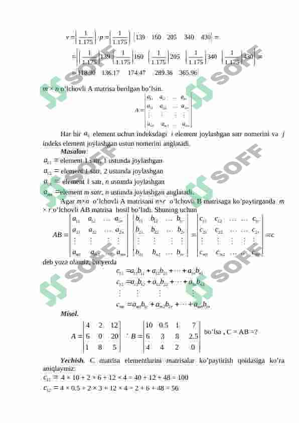 Matrisalar va ularning xossalari. Matrisalar ustida amallar. Determinantlar. Matrisaning determinanti. Minor va algebraik to'ldiruvchilar. Ixtiyoriy tartibli determinantni hisoblash. 3