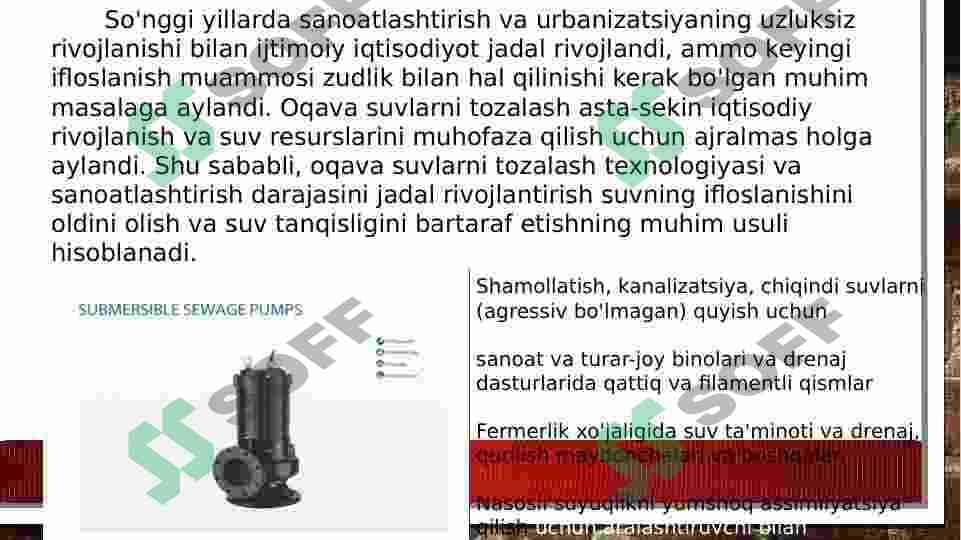 “Oqava suvlarini haydash  uchun mo’ljallangan nasoslar” 3