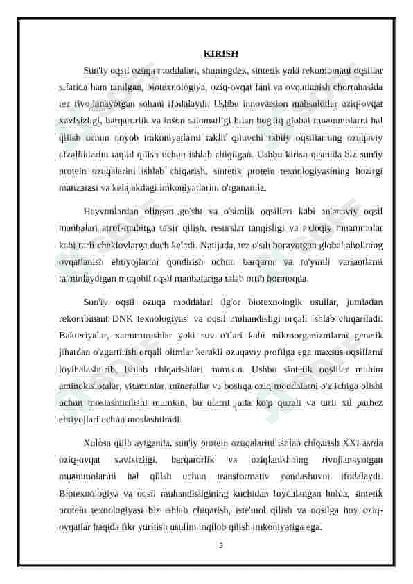 Sun'iy oqsil ozuqa moddalarining ishlab chiqarilishi va kelgusidagi imkoniyatlar. 3