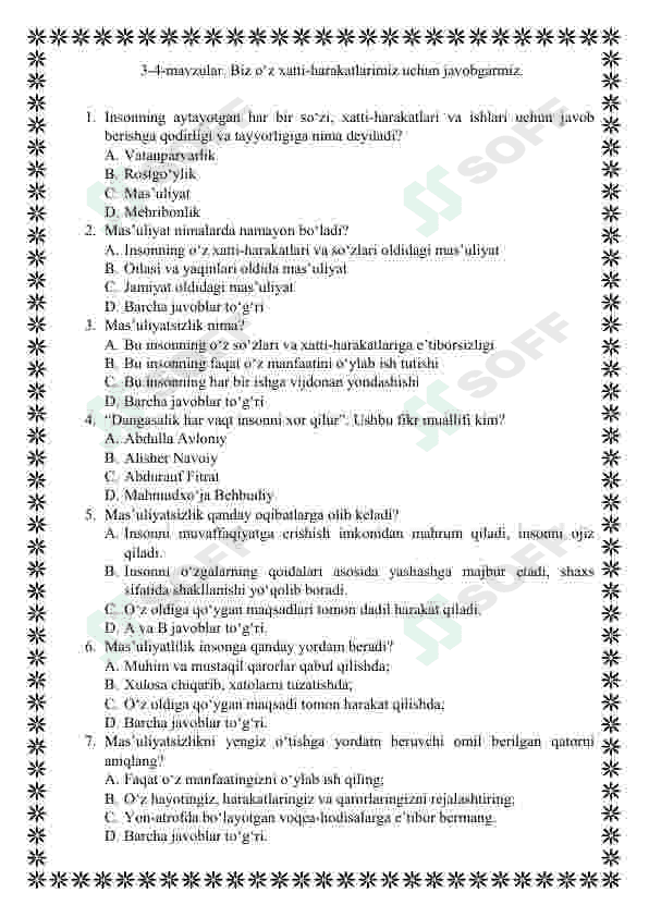 Tarbiya fanidan mavzulashtirilgan testlar / 5-sinf 3