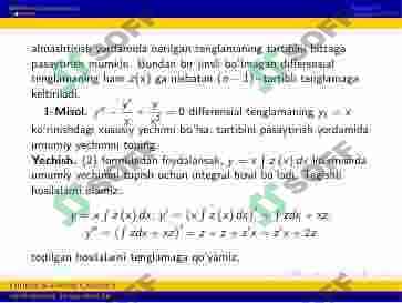 Yuqori tartibli chiziqli differensial tenglamalar. Ostrogradskiy-Liuvill formulasi 3
