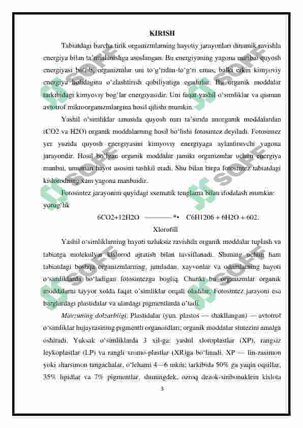 Plastida pigmentlari va ularning fotosintezdagi ro’li 3