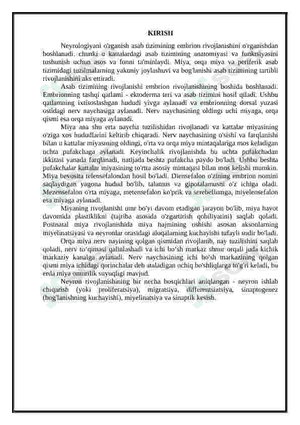 Nerv tizmi(orqa va bosh miya). Taraqqiyoti. 3