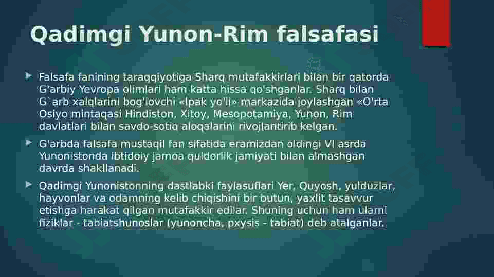 Falsafa taraqqiyot bosqichlari. 3