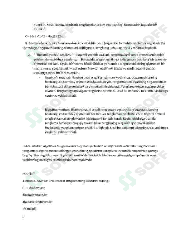 Algibraik va transident tenglamalarni taqriban yechish va dasturini tuzish 3
