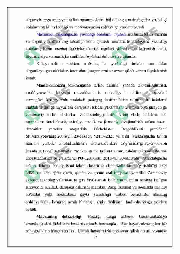 Maktabgacha yoshdagi bolalarga ta’lim-tarbiya berishda axborot texnologiyalarining o’rni 3