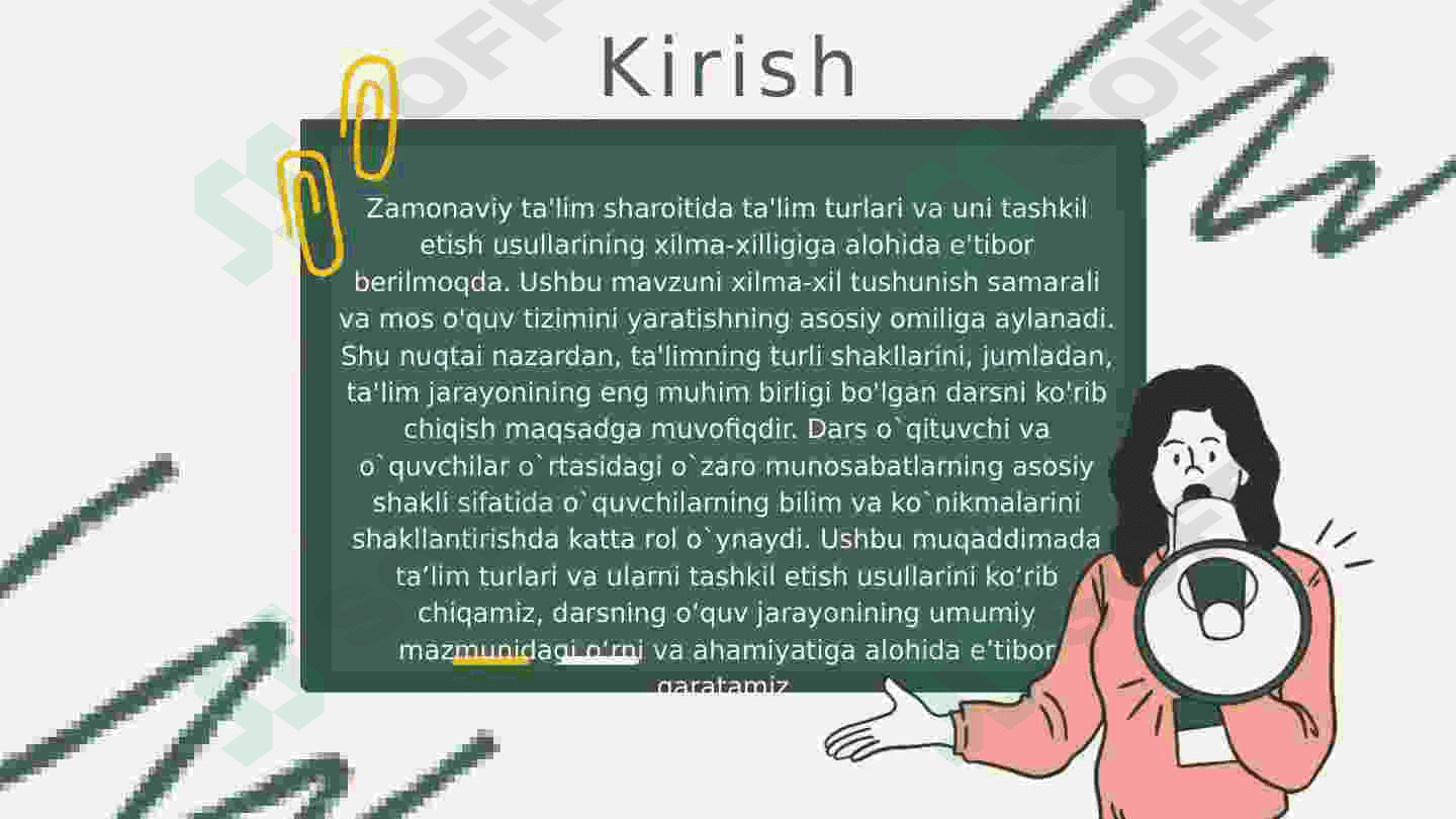 Ta'limni tashkil etish turlari va shakllari. Dars - ta'limni tashkil etishning asosiy shakli. Boshlang’ich ta’limda o’quvchilarning bilim, ko’nikma va malakalarini tashxis etish 3