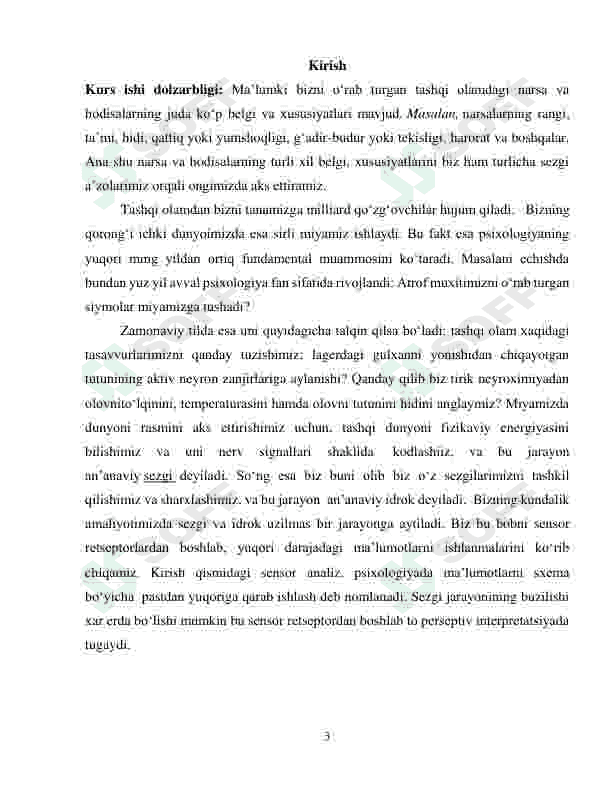 Sezgining boshqa jarayonlarga bog'liqligi va uni tashqi muhit bilan aloqasi 3