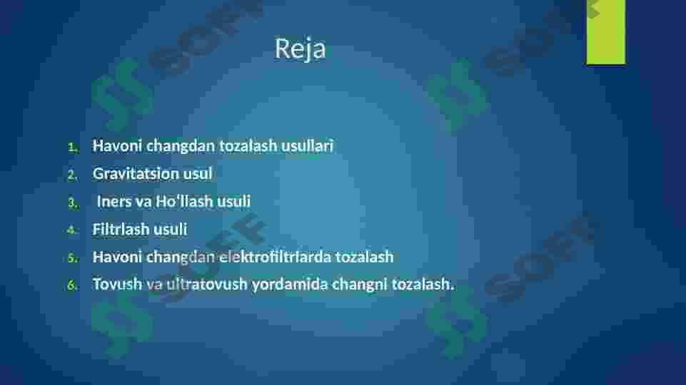 ATMOSFERA HAVOSINI MAYDA CHANG ZARRACHALARIDAN TOZALASH. 3