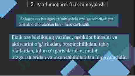 Kiberxavsizlik asoslari fanidan mustaqil ish 1-qism prezentatsiya 3