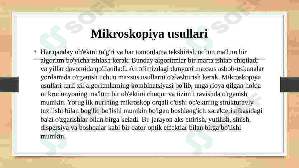 Elektron mikroskoplar (skanirlovchi va transmission mikroskoplar) va mikroskopiya usullarining biologiya va tibbiyotdagi ahamiyati. 3