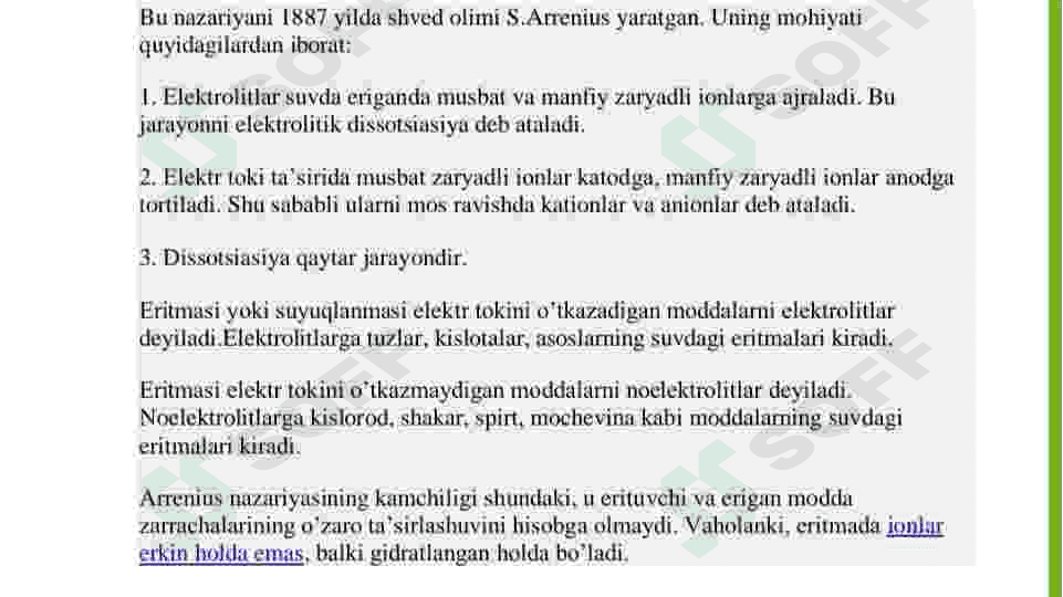 Elektrolitik dissotsiyalanish nazariyasining asosiy tamoyillari. 3