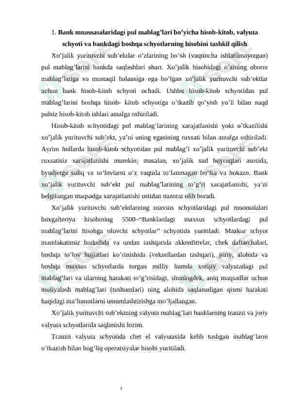 Bankdagi maxsus schyotlar, akkreditiv, chek daftarlari va boshqa maxsus schyotlar hisobi 3